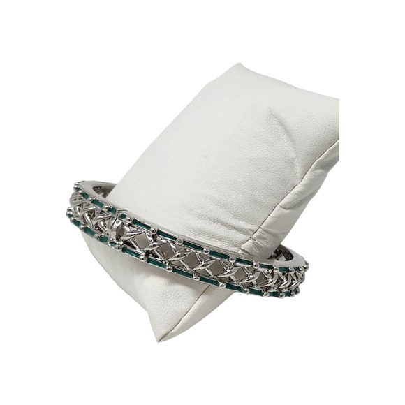 Lia Sophia Crossing Paths Stretch Bracelet Silver Criss-Cross Teal Enamel Accent - Picture 3 of 8